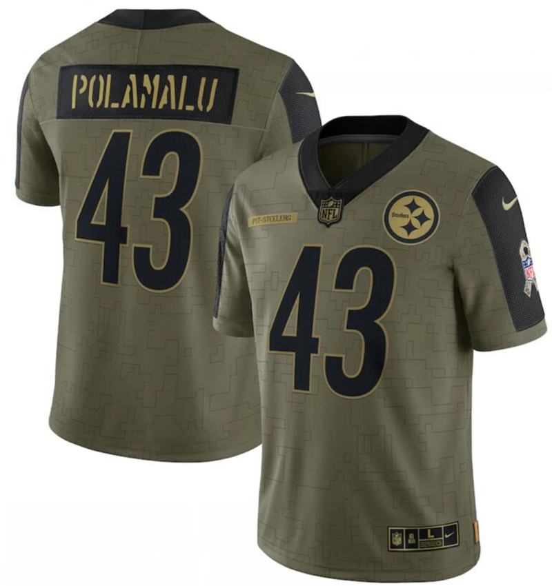 Nike Steelers 43 Troy Polamalu Olive 2021 Salute To Service Limited Jersey