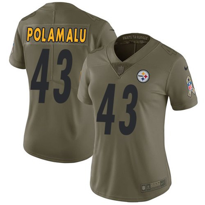  Steelers 43 Troy Polamalu Olive Women Salute To Service Limited Jersey