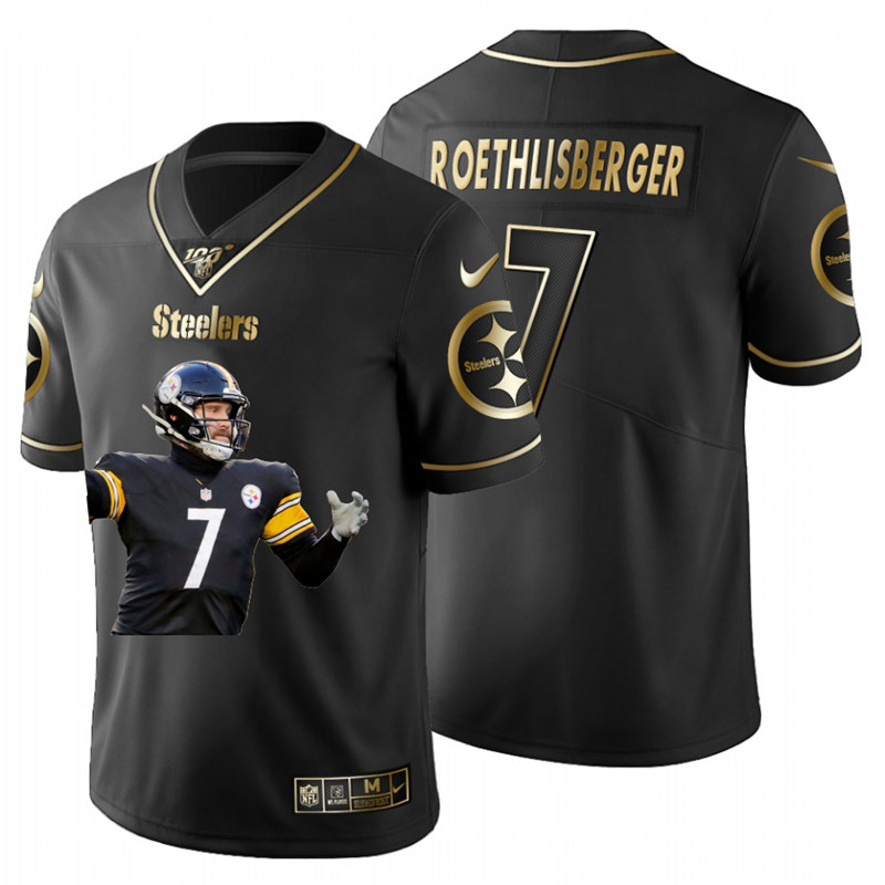Nike Steelers 7 Ben Roethlisberger Black Gold Player Name Logo 100th Season Limited Jersey