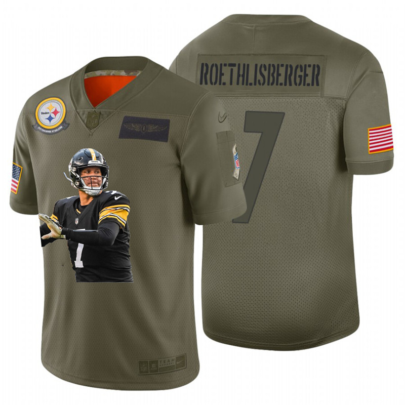 Nike Steelers 7 Ben Roethlisberger Olive Player Name Logo Limited Jersey