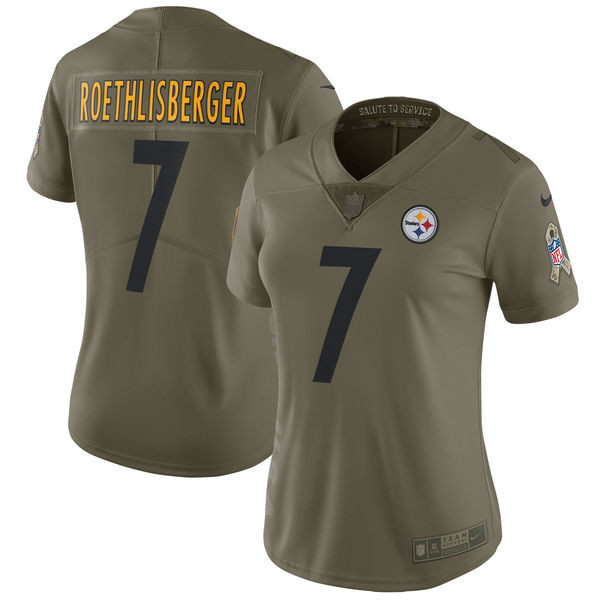  Steelers 7 Ben Roethlisberger Women Olive Salute To Service Limited Jersey