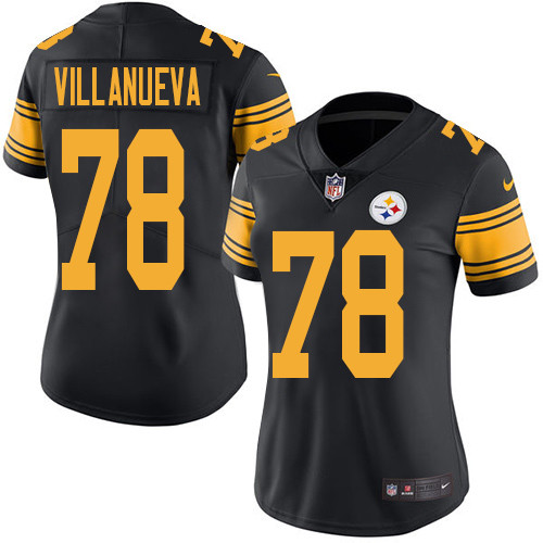  Steelers 78 Alejandro Villanueva Black Women Color Rush Limited Jersey