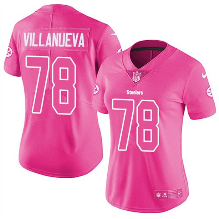  Steelers 78 Alejandro Villanueva Pink Women Rush Limited Jersey