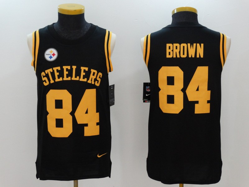  Steelers 84 Antonio Brown Black Color Rush Men's Tank Top