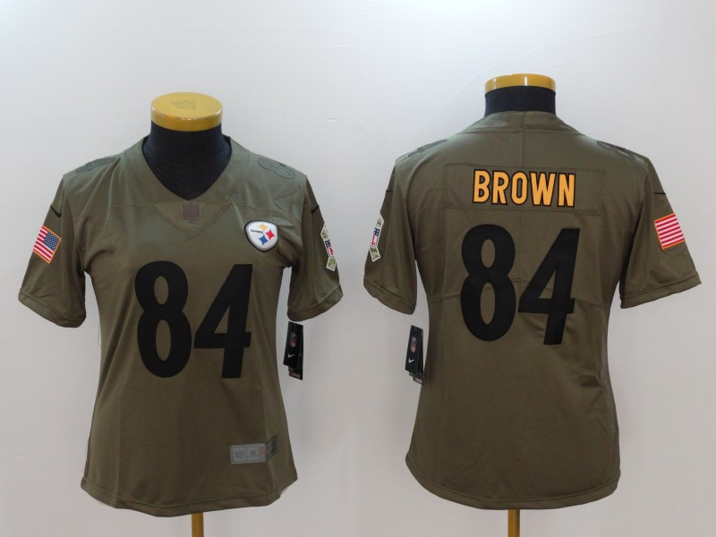  Steelers 84 Antonio Brown Women Olive Salute To Service Limited Jersey
