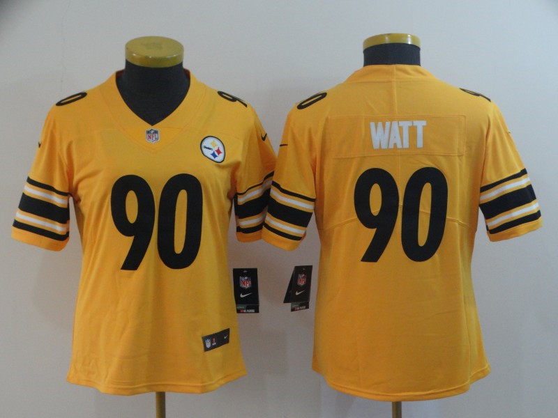 Nike Steelers 90 T.J. Watt Gold Women Inverted Legend Limited Jersey