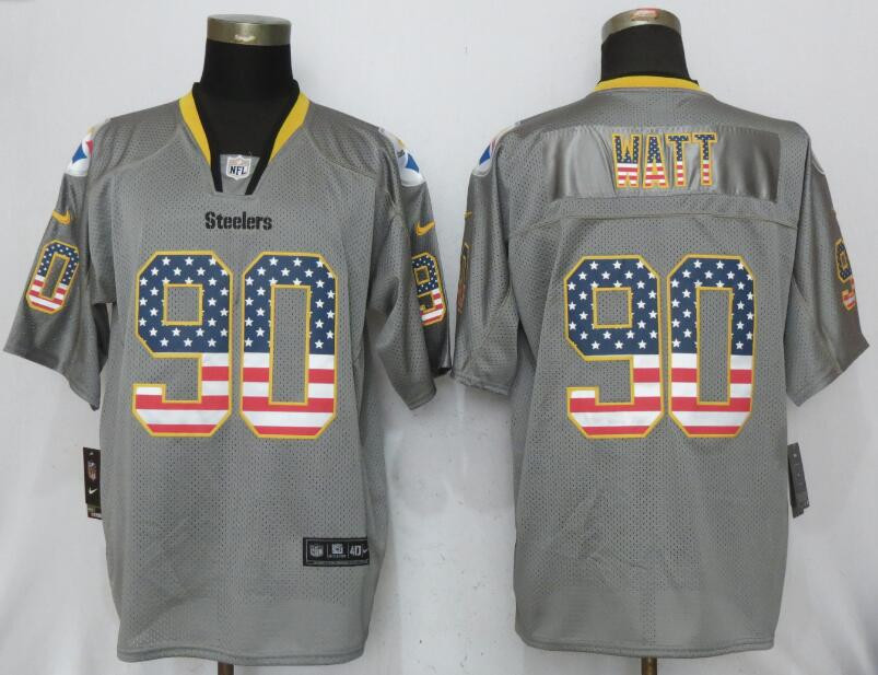  Steelers 90 T.J. Watt Gray USA Flag Fashion Elite Jersey