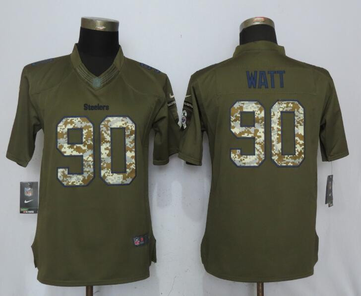  Steelers 90 T.J. Watt Green Women Salute to Service Limited Jersey
