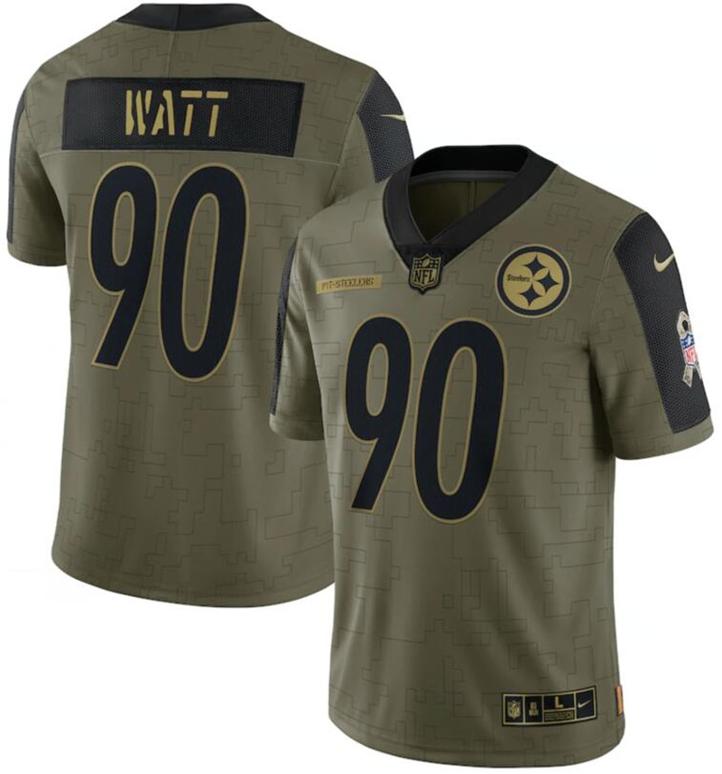 Nike Steelers 90 T.J. Watt Olive 2021 Salute To Service Limited Jersey