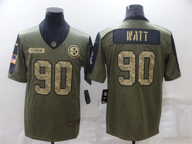 Nike Steelers 90 T.J. Watt Olive Camo 2021 Salute To Service Limited Jersey