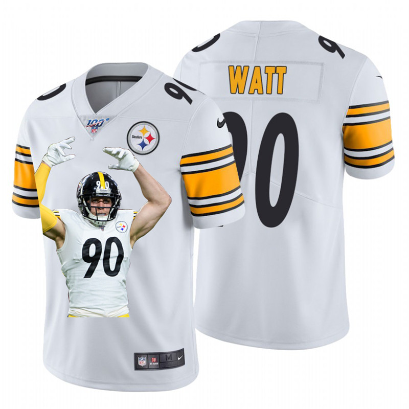 Nike Steelers 90 T.J. Watt White Player Name Logo 100th Season Limited Jersey