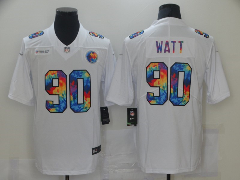 Nike Steelers 90 T.J. Watt White Vapor Untouchable Rainbow Limited Jersey