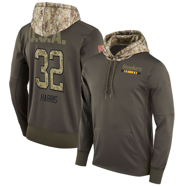  Steers 32 Franco Harris Olive Salute To Service Pullover Hoodie