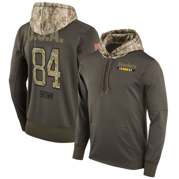  Steers 84 Antonio Brown Olive Salute To Service Pullover Hoodie