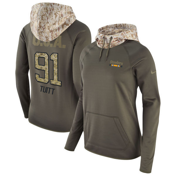  Steers 91 Stephon Tuitt Olive Women Salute To Service Pullover Hoodie