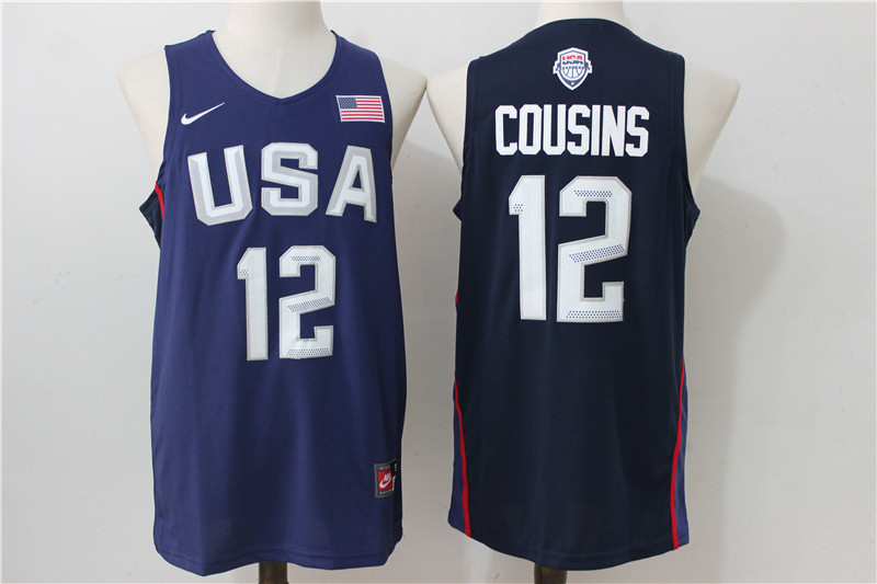  Team USA 12 DeMarcus Cousins Navy Blue 2016 Dream Team Stitched NBA Jersey