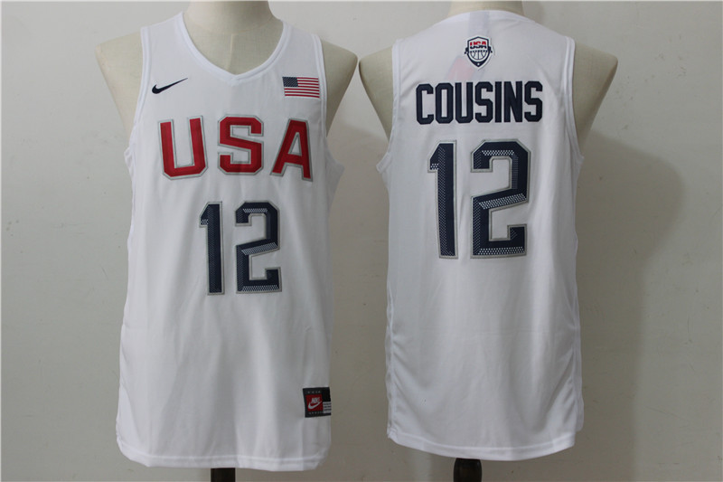  Team USA 12 DeMarcus Cousins White 2016 Dream Team Stitched NBA Jersey