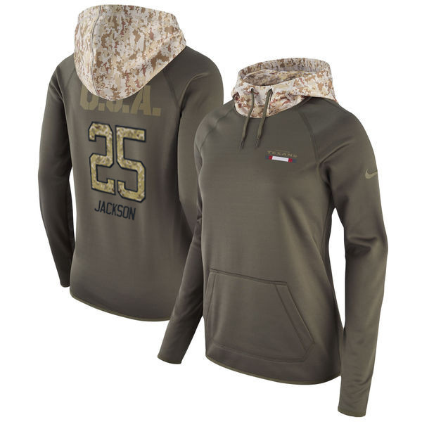  Texans 25 Kareem Jackson Olive Women Salute To Service Pullover Hoodie