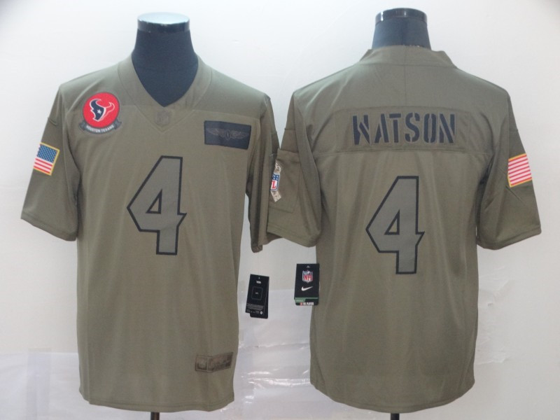 Nike Texans 4 Deshaun Watson 2019 Olive Salute To Service Limited Jersey