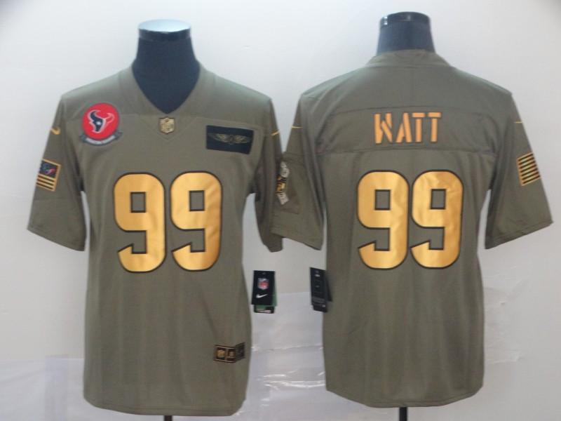 Nike Texans 99 J.J. Watt 2019 Olive Gold Salute To Service Limited Jersey