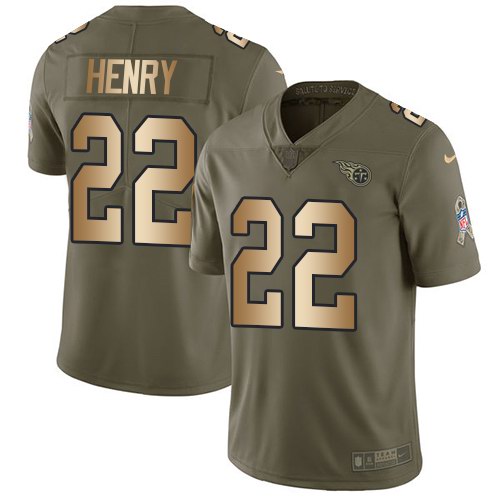  Titans 22 Derrick Henry Olive Gold Salute To Service Limited Jersey