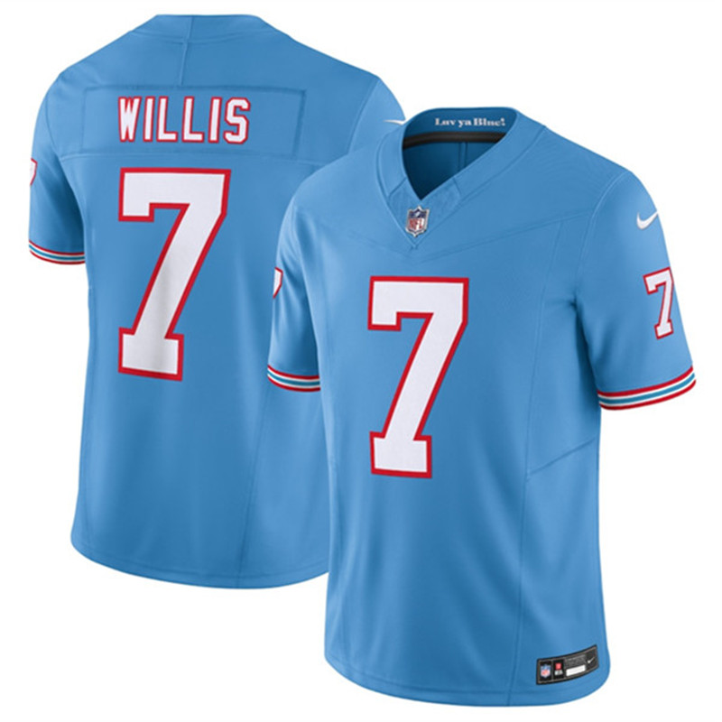 Nike Titans 7 Malik Willis Light Blue Oilers Throwback Vapor F.U.S.E. Limited Jersey