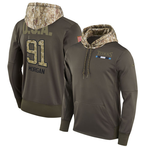  Titans 91 Derrick Morgan Olive Salute To Service Pullover Hoodie