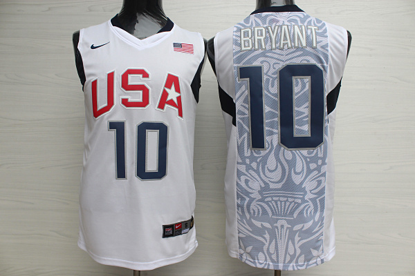 USA 2008 Olympic Dream Team Ten 10 Kobe Bryant White Basketball Jersey