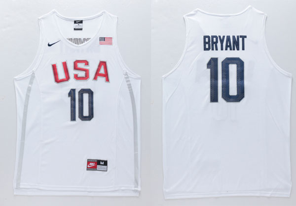  USA 2016 Olympic Dream Team Twelve 10 Kobe Bryant White Basketball Jersey