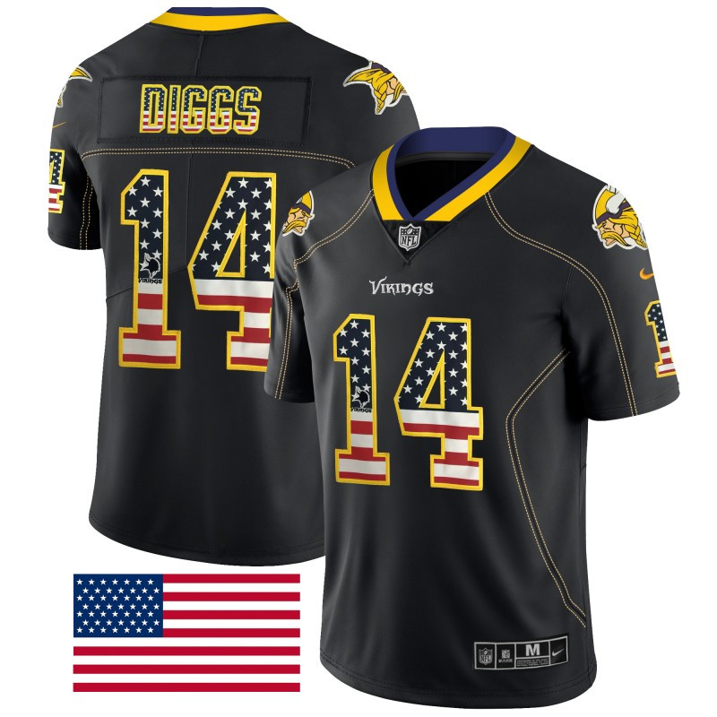  Vikings 14 Stefon Diggs Black USA Flag Fashion Limited Jersey