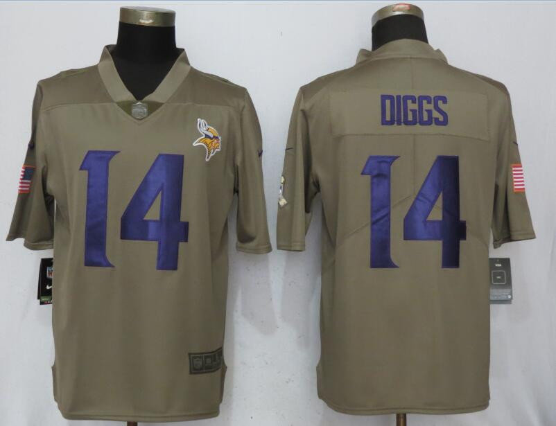  Vikings 14 Stefon Diggs Olive Salute To Service Limited Jersey