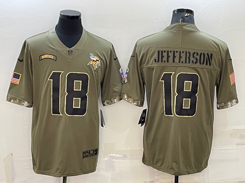 Nike Vikings 18 Justin Jefferson Olive 2022 Salute To Service Limited Jersey