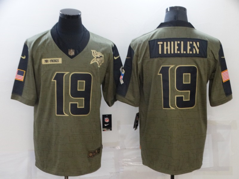 Nike Vikings 19 Adam Thielen Olive 2021 Salute To Service Limited Jersey