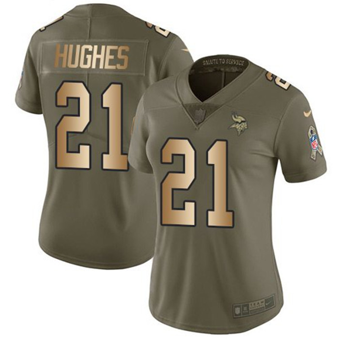  Vikings 21 Mike Hughes Olive Gold Women Salute To Service Limited Jersey