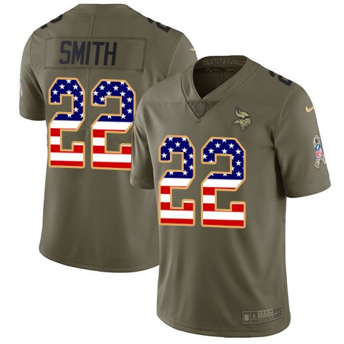  Vikings 22 Harrison Smith Olive USA Flag Salute To Service Limited Jersey