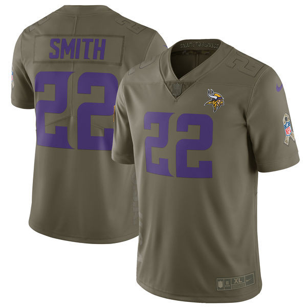  Vikings 22 Harrison Smith Youth Olive Salute To Service Limited Jersey