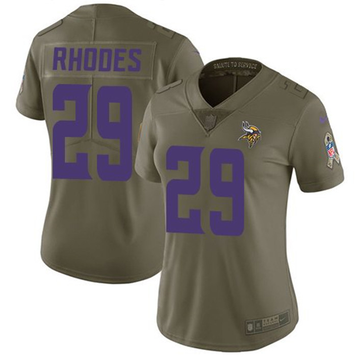  Vikings 29 Xavier Rhodes Olive Women Salute To Service Limited Jersey