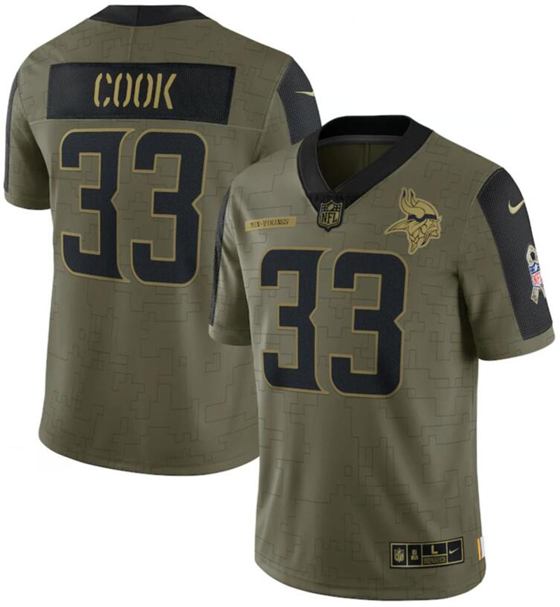 Nike Vikings 33 Dalvin Cook Olive 2021 Salute To Service Limited Jersey