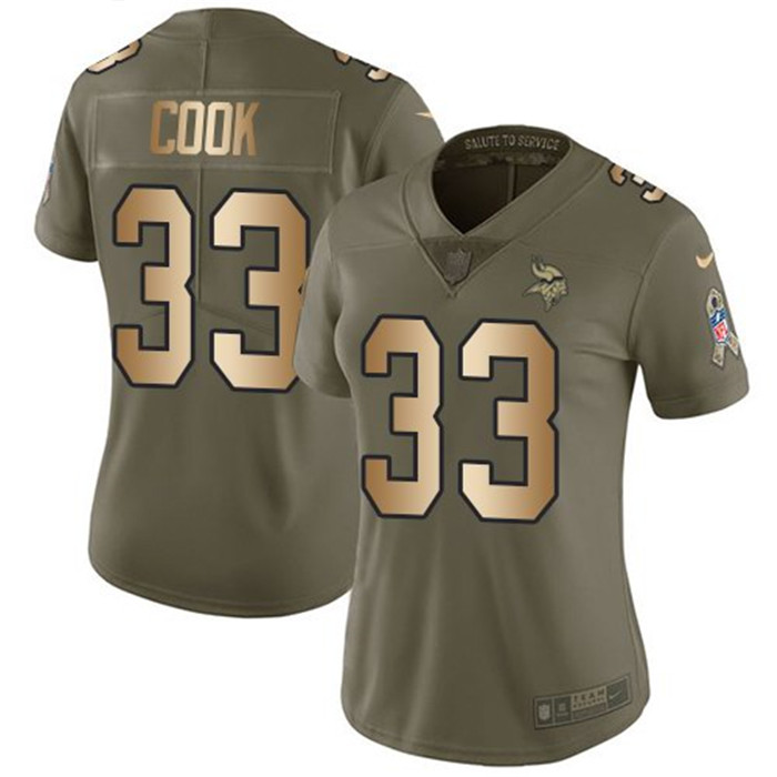  Vikings 33 Dalvin Cook Olive Gold Women Salute To Service Limited Jersey