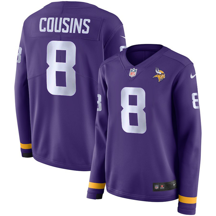  Vikings 8 Kirk Cousins Purple Women Long Sleeve Limited Jersey