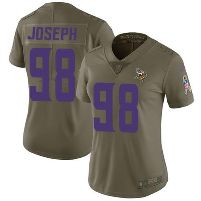  Vikings 98 Linval Joseph Olive Camo Women Salute To Service Limited Jersey