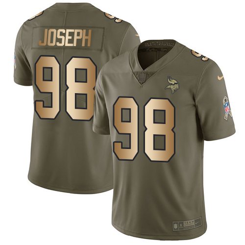  Vikings 98 Linval Joseph Olive Gold Salute To Service Limited Jersey