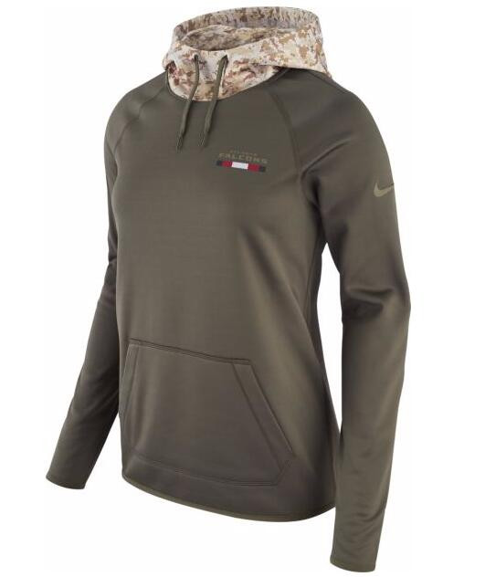  Women's Atlanta Falcons Olive Salute to Service Sideline Therma Pullover Hoodie