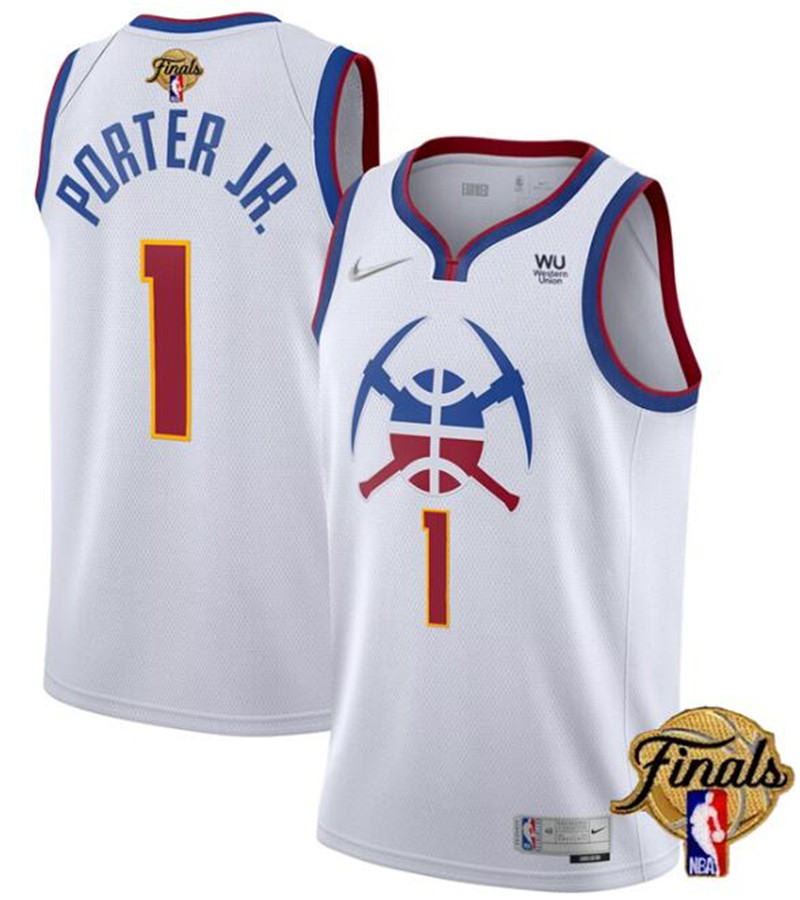 Nuggets 1 Michael Porter Jr. White Nike 2023 Finals Patch Earned Edition Swingman Jersey