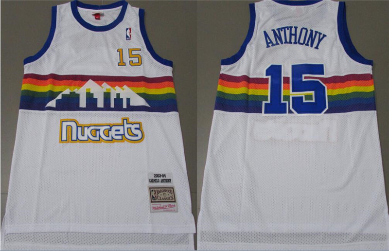 Nuggets 15 Carmelo Anthony White 2003 04 Hardwood Classics Mesh Jersey