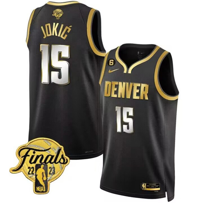 Nuggets 15 Nikola Jokic Black Nike 2023 Finals NO.6 Patch Collection Edition Swingman Jersey