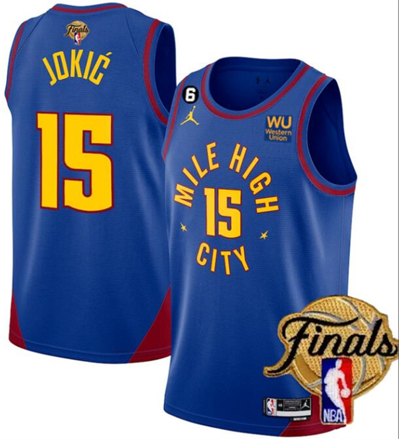 Nuggets 15 Nikola Jokic Blue 2023 Finals NO.6 Patch Swingman Jersey