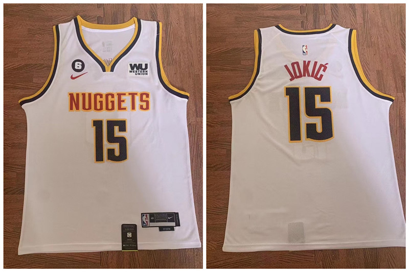 Nuggets 15 Nikola Jokic White 2023 City Edition NO.6 Patch Swingman Jersey