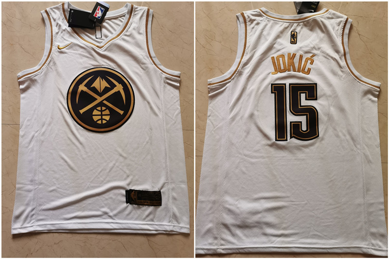 Nuggets 15 Nikola Jokic White Gold Nike Swingman Jersey