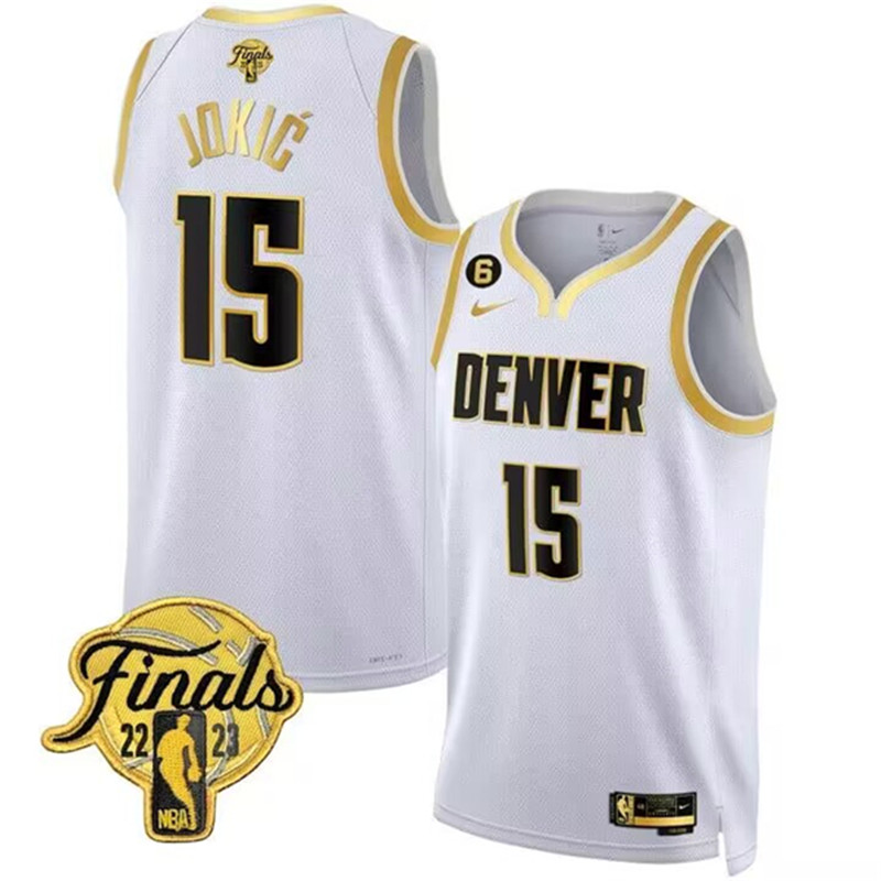 Nuggets 15 Nikola Jokic White Nike 2023 Finals NO.6 Patch Collection Edition Swingman Jersey